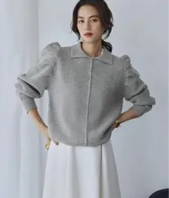 新品 ELFRANK タグ付き タックスリーブ 襟付き ニット プルオーバー