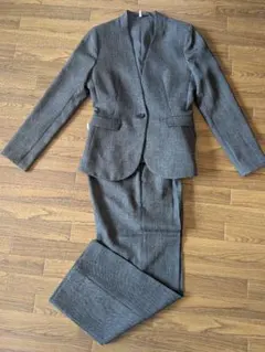 【美品】グレー ×茶系 パンツスーツ