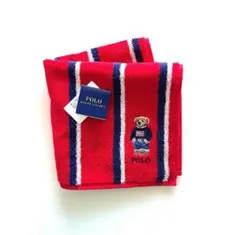 ポロベア　タオルハンカチ　刺繍　ラルフローレン　赤　ボーダー　1枚　新品