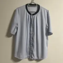 ライトブルー 半袖シャツ ネイビーカラー襟