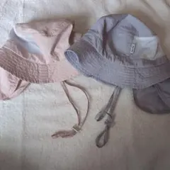 双子　バケットハット 2色セット くすみピンク　くすみパープル