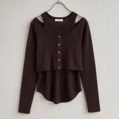 【人気商品】CLANE レイヤード 長袖カットソー ブラウン 完売 カーディガンのサムネイル