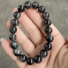 高品質 ブラックルチルクォーツ ブレスレット 11.2mm 内径17cm 139 