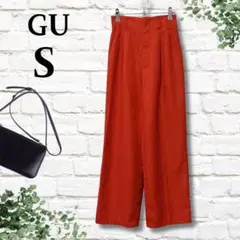 10【GU】ジーユー カラースラックス レッド 綺麗め 無地 大人 オフィス S