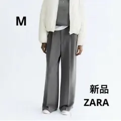 ZARA プリーツ スラックス ワイド ストレートパンツ M レーヨン グレー