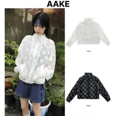 AAKE 花柄ジップアップジャケット ホワイト