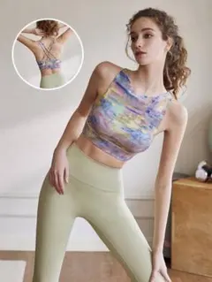【Ｌ】 YOMOMENT タイダイ ブラトップ バック交差 ヨガウェアピラティス
