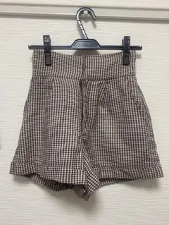 ブラウン系チェック柄ハイウエストショートパンツ