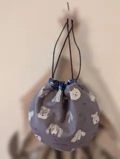 まんまる巾着　犬柄　ワンちゃん柄