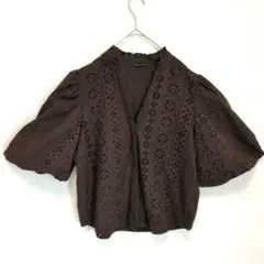 ZARA ザラ カットワーク刺繍 シャツ ブラウス S ブラウン　バルンスリーブ