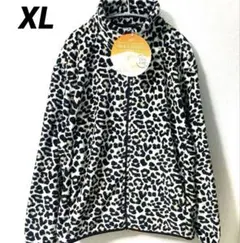 ヒョウ柄　シルキーファー　総柄　フリースジャケット　ジップアップ　XL 新品