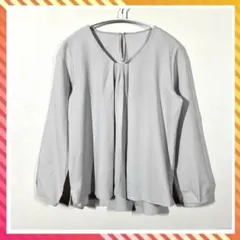 グリーンレーベルリラクシング タックブラウス M ライトグレー 長袖 薄手