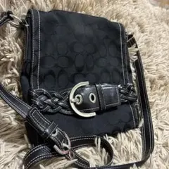 COACH コーチ ショルダーバッグ シグネチャー フラップ ブラック レザーのサムネイル