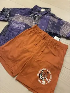 H&M キッズ ブリーズ　ペイズリー柄シャツ＆H&M タイガー柄ハーフパンツのサムネイル