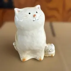猫型貯金箱 陶器製 白オレンジストライプ