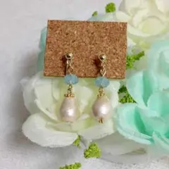 パシフィックオパール&しずくコットンパールイヤリング