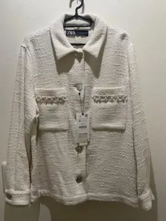 ZARA パールディテール ツイードジャケット