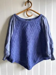 Another Edition青系ラグランスリーブ七分袖ニット　ラウンドネック