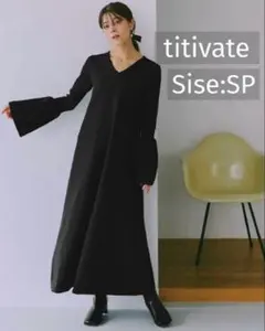 titivate ベルスリーブフレアニットワンピース