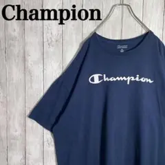 【希少ビックサイズ】チャンピオン　ビックロゴ　ビックプリント　Tシャツ 古着　紺