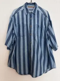 【古着】ストライプデニムシャツ 半袖