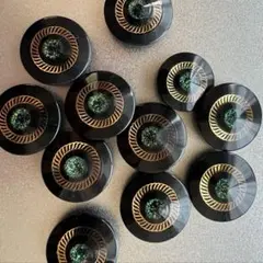 ヴィンテージボタン まとめ売りバラ売り対応ブラック×グリーンラメ ゴールドライン