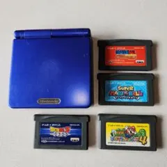 ゲームボーイアドバンス SP 青 + カートリッジ4本+純正ケーブル+専用ケース