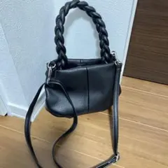 rodeo crownsブラックレザー編み込みハンドルショルダーバッグ