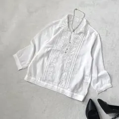 レディース　ブラウス　レース　白　透け感 長袖