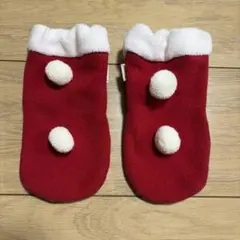 ポンポン付き赤いフリース靴下　クリスマス　サンタ　　　　ブーツ