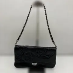 【希少】CHANEL シャネル カメリア フラップ チェーンバッグ ブラックのサムネイル