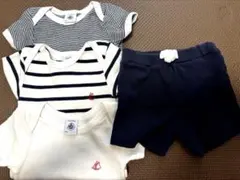 【プチバトー】半袖ロンパース3枚＋半ズボンセット