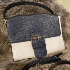 FURLA 本革ショルダーバッグ ネイビー/ホワイト