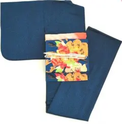 カジュアル小紋　単衣【青×黒　票柄幾何学】/名古屋帯/帯締め/帯揚げ