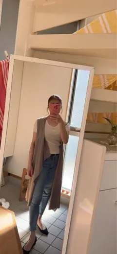 ベージュ ロングカーディガン フリーサイズ