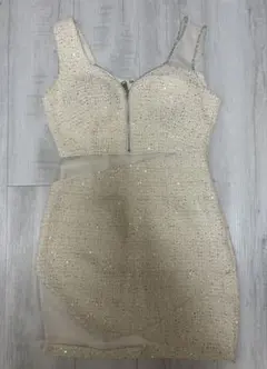 DAZZY シースルースパンコールフロントジップタイトミ二ドレス