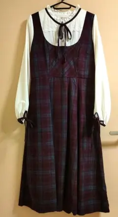 axes femme ボルドー系チェック ワンピース