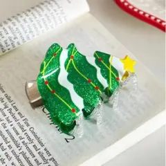 クリスマスツリー　Xmas ヘアクリップ　ヘアアクセサリー　バレッタ　髪留め