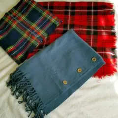 ✤マフラー＆ショール3点セット✤チェック、コン、アカブルー✤