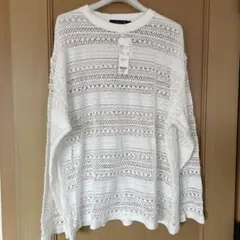 【新品】RAGEBLUE 透かし編みニット 白 M 長袖