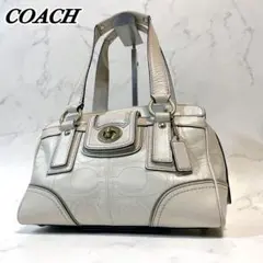 COACH ハンドバッグ シグネチャー ターンロック アイボリー Y2K