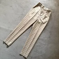 earth ベージュ チェック柄 スリムフィット パンツ レディースS