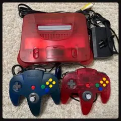 NINTENDO64 本体　クリアレッド　コントローラー2個