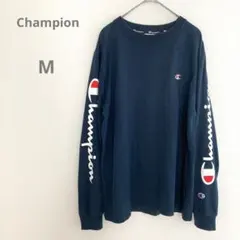 チャンピオン ロングスリーブTシャツ クルーネック 袖ロゴ 刺繍 綿100% M