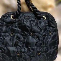 ブラックサテン キルティングハンドバッグ