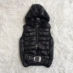 00s y2k 光沢　短丈　中綿ダウンベスト　平成ギャル　ダークコア　海外