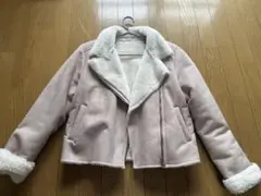 ピンク フリースジャケット ボア襟付き