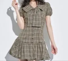 Darich ダーリッチ ビッグリボンバルーンチェックミニワンピース