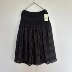 コムサイズム　スカート　シースルー　ボーダー　ウエストゴム　黒　M