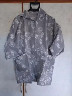 花柄フード付きグレー農作業用ヤッケ